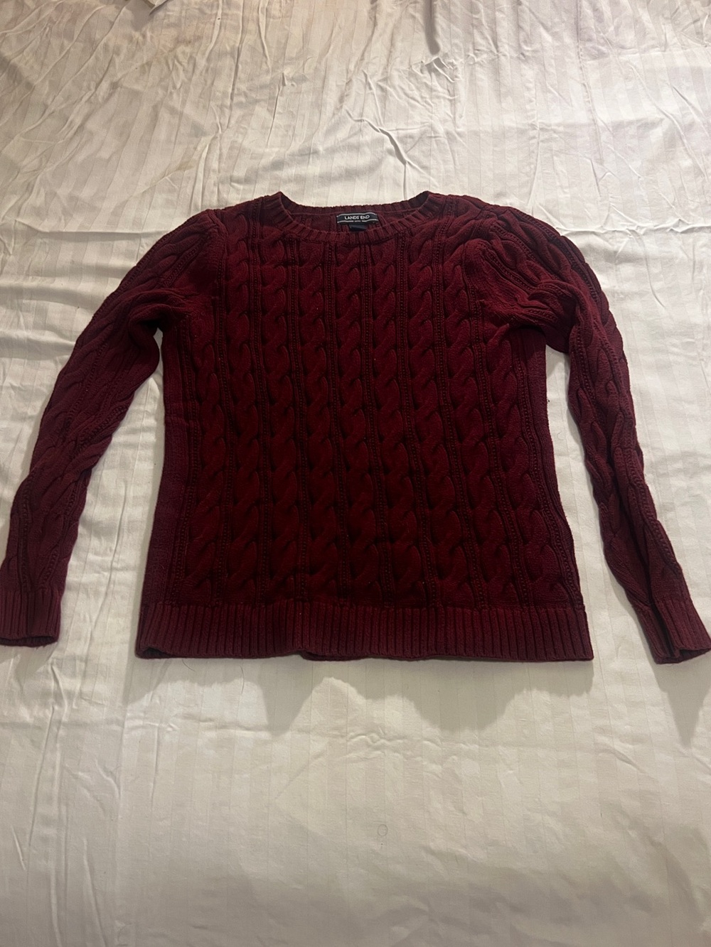 Lands' End Cable-Knit Crewneck Sweater - Deep Burgundy